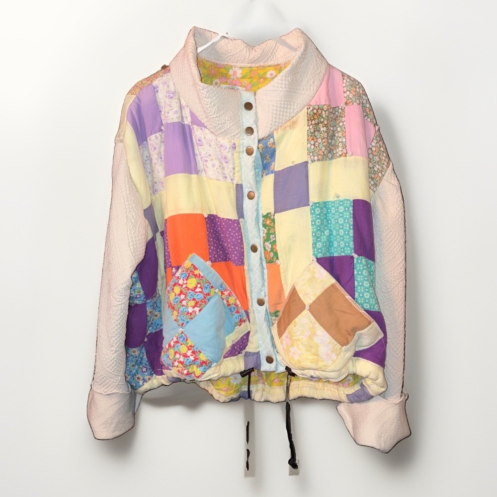 Handmade Vintage Quilt Upcycled Into Cropped Boxy Bohemian Jacket Women's L-XXL